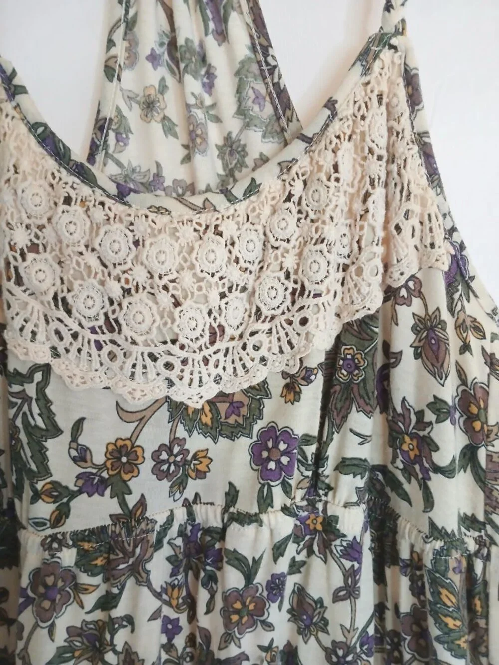 Maurices Cream Floral Crochet Lace Maxi Dress L Boho Cottagecore Festival Flowy